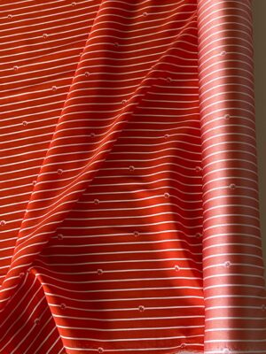 Tesatura crepe de chine din matase naturala - model liniar, Rosu/Alb
