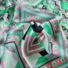 Tesatura crepe de chine din matase naturala - motive geometrice, Roz fondant cu fistic/Verde smarald