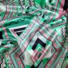Tesatura crepe de chine din matase naturala - motive geometrice, Roz fondant cu fistic/Verde smarald - imagine 8