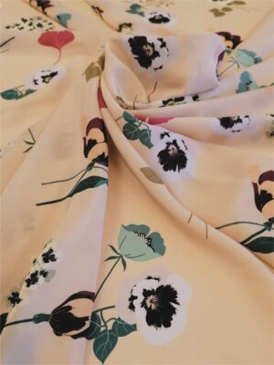 Tesatura din matase naturala - crepe de chine design floral, Roz piersiciu