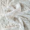 Broderie bogata cu crenguțe si aplicatii de margele si paiete pe suport tulle, Alb