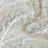 Broderie bogata cu crenguțe si aplicatii de margele si paiete pe suport tulle, Alb