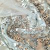 Broderie bogata cu liane și flori din paiete pe suport tulle, Argintiu