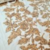 Broderie bogata cu liane și flori din paiete pe suport tulle, Auriu
