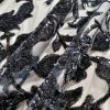 Broderie bogata cu liane și flori din paiete pe suport tulle, Negru