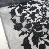 Broderie bogata cu liane și flori din paiete pe suport tulle, Negru