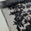 Broderie cu bordură lată din flori aplicate pe suport tulle, Negru