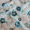 Dantela brodata cu paiete pe tulle - design floral, Verde menta - Turcoaz- Argintiu