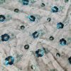 Dantela brodata cu paiete pe tulle - design floral, Verde menta - Turcoaz- Argintiu