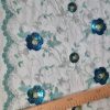 Dantela brodata cu paiete pe tulle - design floral, Verde menta - Turcoaz- Argintiu