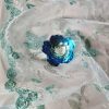 Dantela brodata cu paiete pe tulle - design floral, Verde menta - Turcoaz- Argintiu