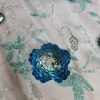 Dantela brodata cu paiete pe tulle - design floral, Verde menta - Turcoaz- Argintiu