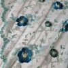 Dantela brodata cu paiete pe tulle - design floral, Verde menta - Turcoaz- Argintiu