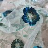 Dantela brodata cu paiete pe tulle - design floral, Verde menta - Turcoaz- Argintiu