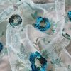 Dantela brodata cu paiete pe tulle - design floral, Verde menta - Turcoaz- Argintiu