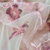 Dantela brodata și paiete pe tulle - design floral, Roz dulce