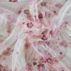 Dantela brodata și paiete pe tulle - design floral, Roz dulce