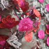 Dantela cu broderie - design floral 3D, Rosu - Cyclamen - Negru