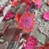 Dantela cu broderie - design floral 3D, Rosu - Cyclamen - Negru