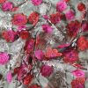 Dantela cu broderie - design floral 3D, Rosu - Cyclamen - Negru
