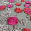 Dantela cu broderie - design floral 3D, Rosu - Cyclamen - Negru