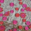 Dantela cu broderie - design floral 3D, Rosu - Cyclamen - Negru