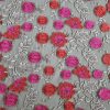 Dantela cu broderie - design floral 3D, Rosu - Cyclamen - Negru
