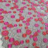 Dantela cu broderie - design floral 3D, Rosu - Cyclamen - Negru