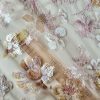 Dantela cu broderie pe toată suprafața de tulle - flori paietate, Roz pal - Bej – Ivoire