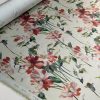 Tesatura din matase naturala - dublu crepe cu design floral, Verde - olive, Rosu