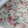 Tesatura din matase naturala - dublu crepe cu design floral, Verde - olive, Rosu