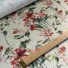 Tesatura din matase naturala - dublu crepe cu design floral, Verde - olive, Rosu
