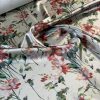 Tesatura din matase naturala - dublu crepe cu design floral, Verde - olive, Rosu
