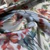 Tesatura din matase naturala - dublu crepe cu design floral, Verde - olive, Rosu