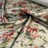 Tesatura din matase naturala - dublu crepe cu design floral, Verde - olive, Rosu