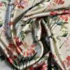 Tesatura din matase naturala - dublu crepe cu design floral, Verde - olive, Rosu