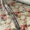 Tesatura din matase naturala - dublu crepe cu design floral, Verde - olive, Rosu