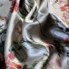 Tesatura din matase naturala - dublu crepe cu design floral, Verde - olive, Rosu