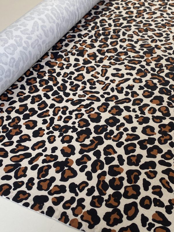 Tesatura tip jerse din viscoza  - design animal print, Maro - Bej deschis