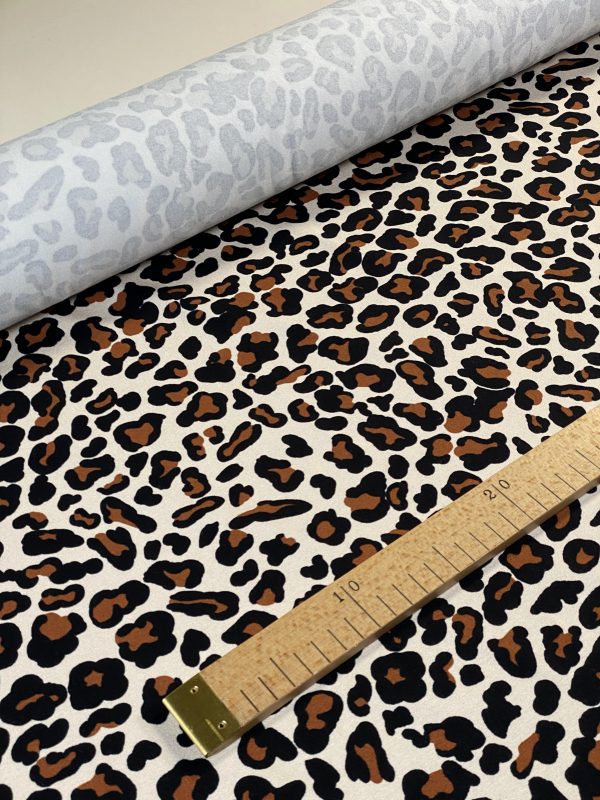 Tesatura tip jerse din viscoza  - design animal print, Maro - Bej deschis