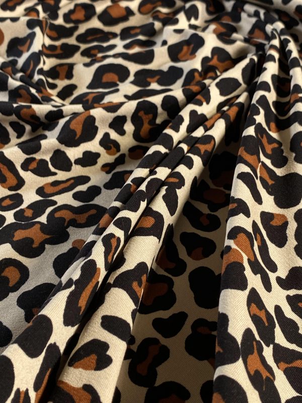 Tesatura tip jerse din viscoza  - design animal print, Maro - Bej deschis