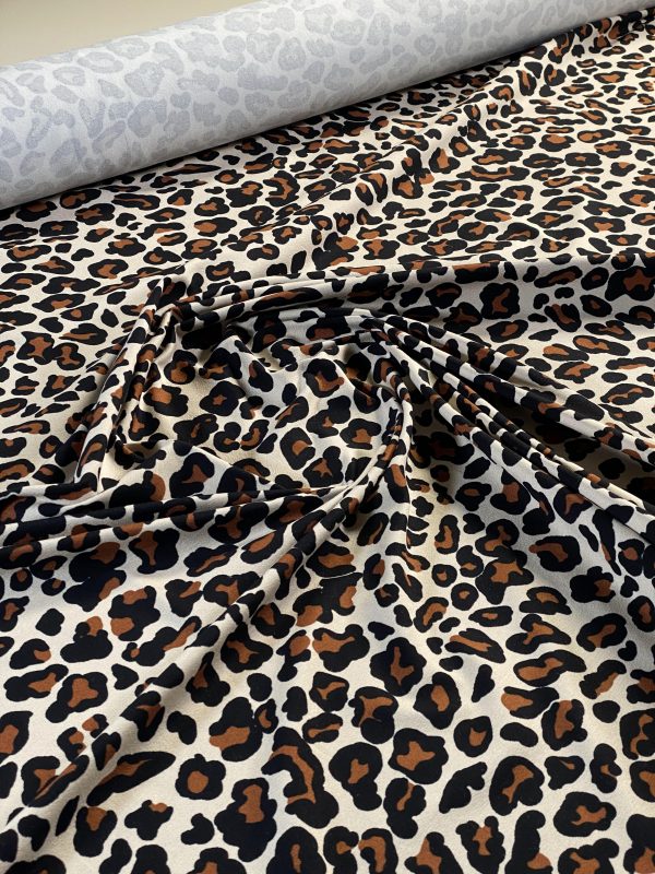 Tesatura tip jerse din viscoza  - design animal print, Maro - Bej deschis