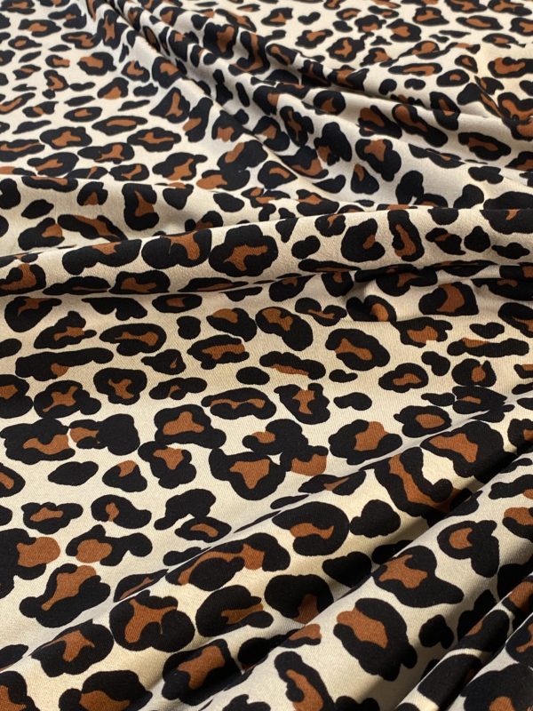 Tesatura tip jerse din viscoza  - design animal print, Maro - Bej deschis