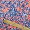 Tesatura din lana cu elastan – imprimeu floral, Piersiciu - Albastru