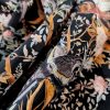 Tesatura din matase naturala cu elastan – imprimeu exotic, Multicolor
