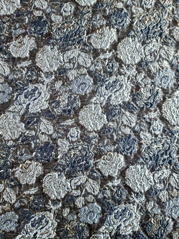 Tesatura Jacquard cu insertii de lurex- design floral, Auriu - Gri