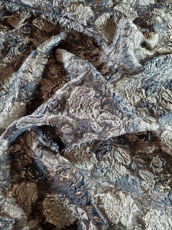 Tesatura Jacquard cu insertii de lurex- design floral, Auriu - Gri