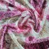 Tesatura cu paiete  imprimate - design floral, Cyclamen- Roz - Bej