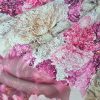 Tesatura cu paiete  imprimate - design floral, Cyclamen- Roz - Bej