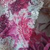 Tesatura cu paiete  imprimate - design floral, Cyclamen- Roz - Bej